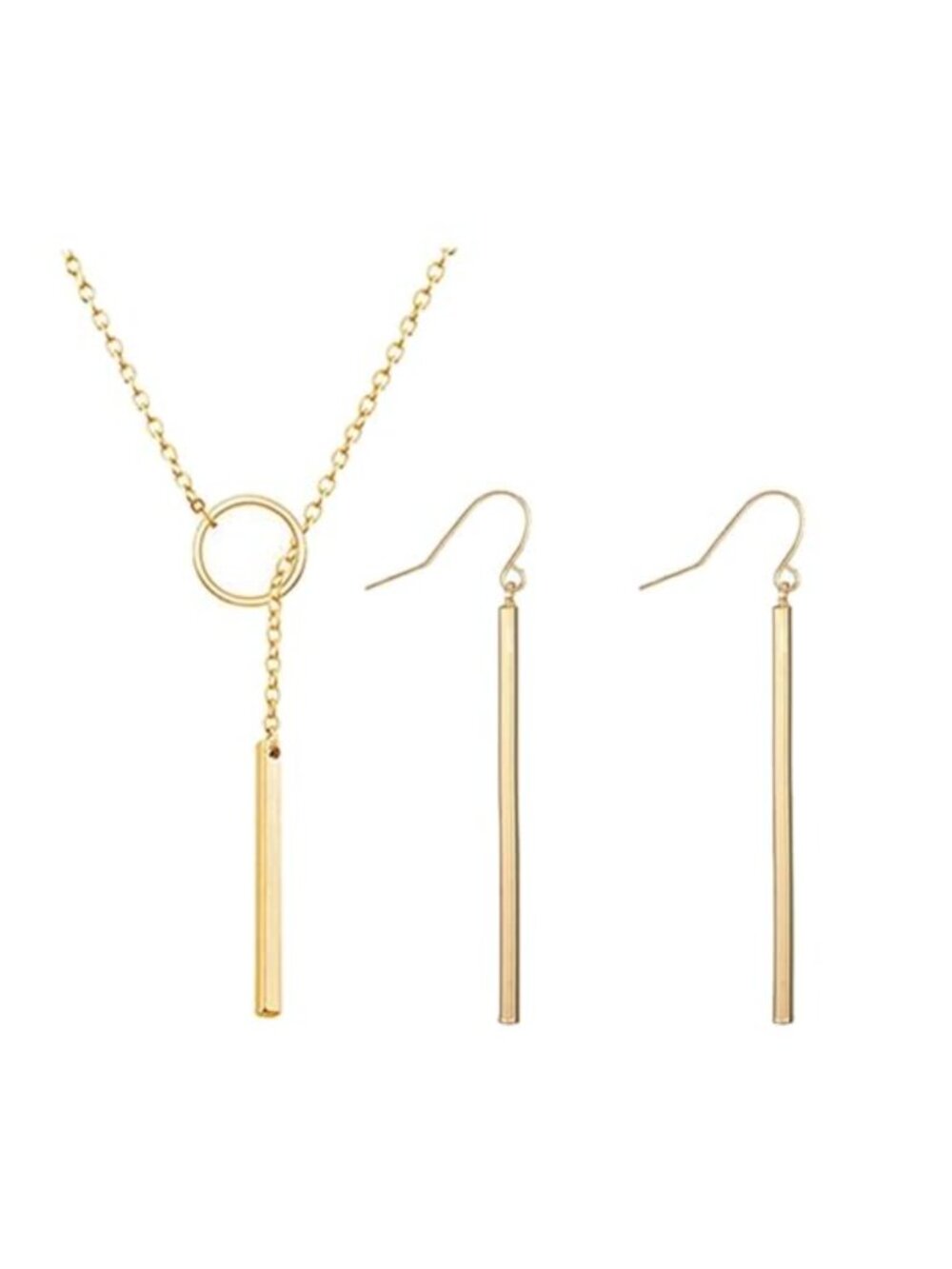 Dainty Gold Plated Layered Bar Pendant Necklace and Earrings Set for Women Long